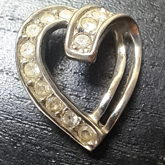 Butler Jewelry - Vintage Butler Silver toned heart pendant with Rhinestones